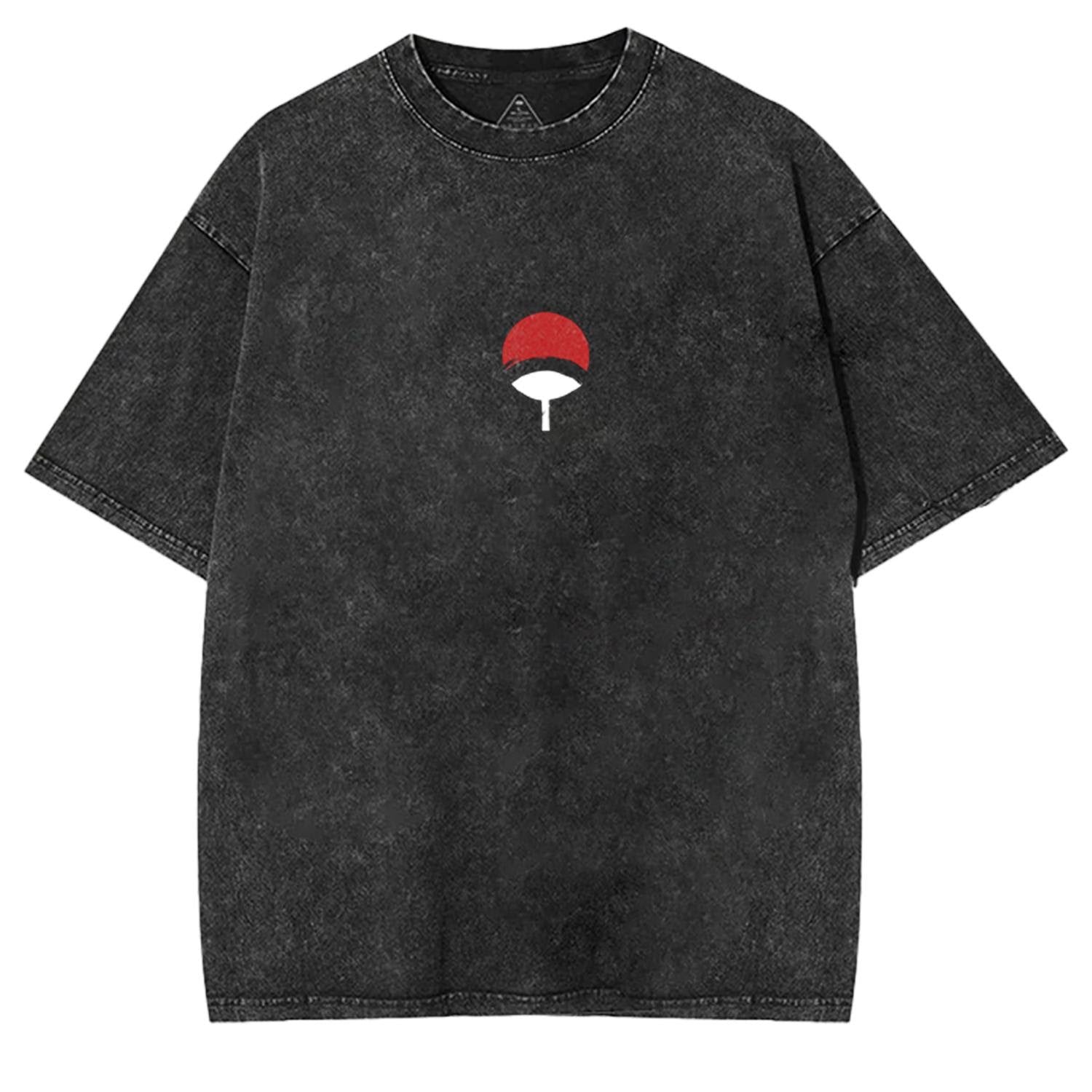 Uchiha Clan Logo Washed Graphic Tee – Vintage Anime Streetwear Oversized T-Shirt